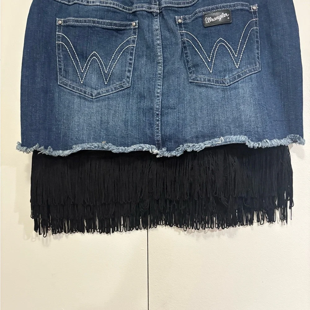 Wrangler Blue Denim Skirt with Black Fringe - Picture 6 of 10